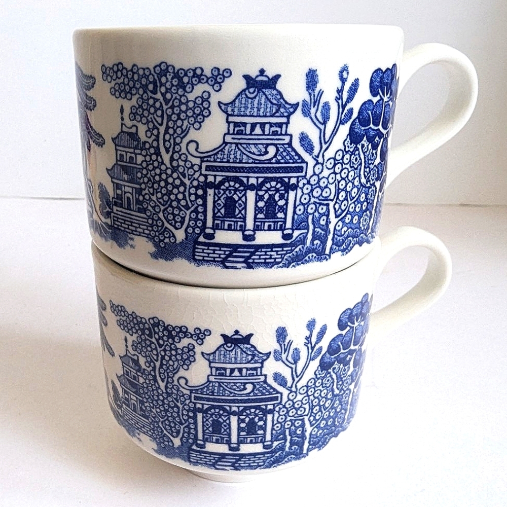 Churchill Chinoserie Blue Transfer Tea Cups 70's Coffee Cups 💙 Pair 2